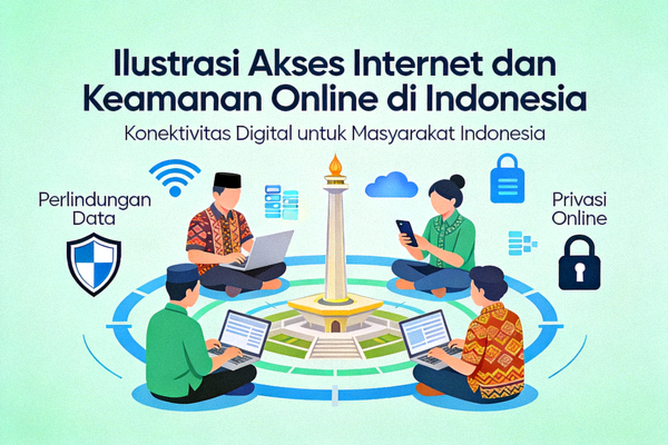 Ilustrasi akses internet dan keamanan online di Indonesia